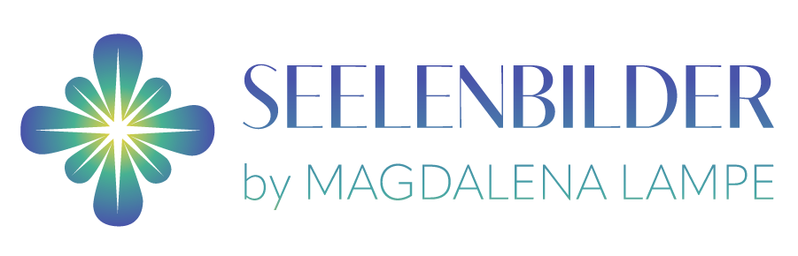 Logo Seelenbilder by Magdalena Lampe mit 8-blättriger Blume, Farbverlauf dunkelblau bis hellgrün